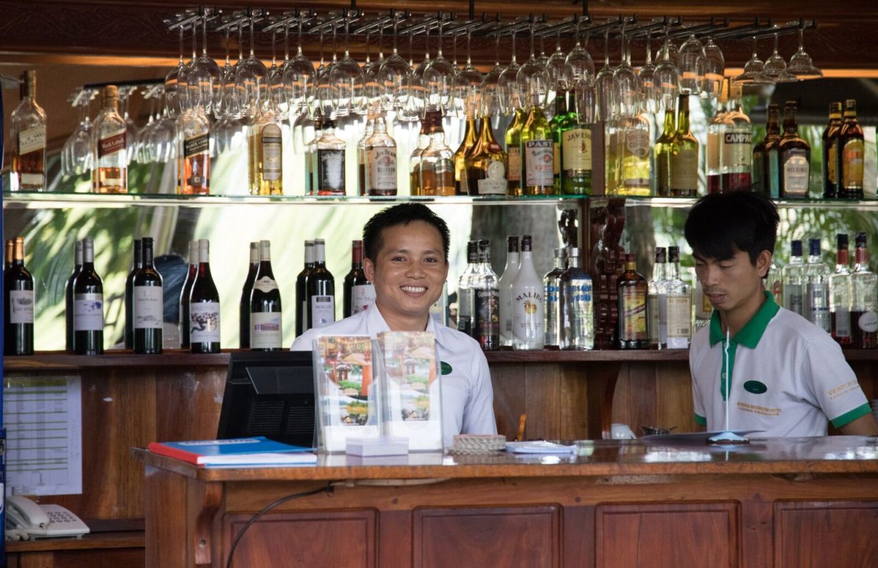 Restaurant Staff at Viewpoint Restaurant by Mekong Riverview Hotel Luang Prabang, Laos.