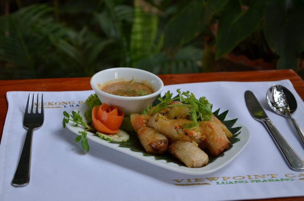 Viewpoint Restaurant by Mekong Riverview Hotel Luang Prabang, Laos: Spring Rolls.